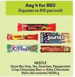 Makro NESTLÉ Giant Bar One, Tex, Smarties, Peppermint Crisp Chocolate Bars or Rolo Chocolate Rolls offer