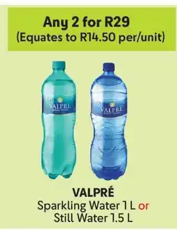 Makro VALPRÉ Sparkling Water 1 L or Still Water 1.5 L offer