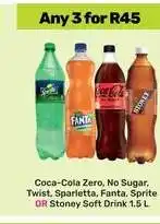 Game Coca-Cola Zero, No Sugar, Twist, Sparletta, Fanta, Sprite OR Stoney Soft Drink 1.5 L offer