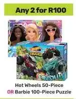 Game Hot Wheels 50-Piece OR Barbie 100-Piece Puzzle offer