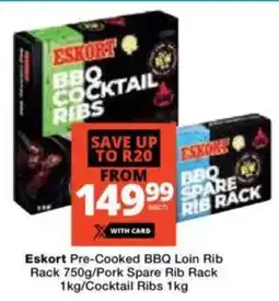 Checkers Eskort Pre-Cooked BBQ Loin Rib Rack/ Pork Spare Rib Rack/ Cocktail Ribs offer