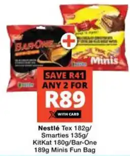 Checkers Nestlé Tex/ Smarties/ KitKat/ Bar-One Minis Fun Bag offer