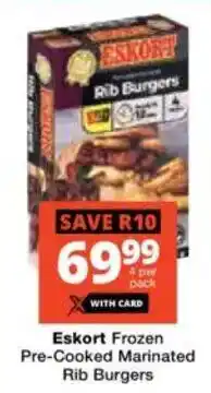 Checkers Eskort Frozen Pre-Cooked Marinated Rib Burgers offer