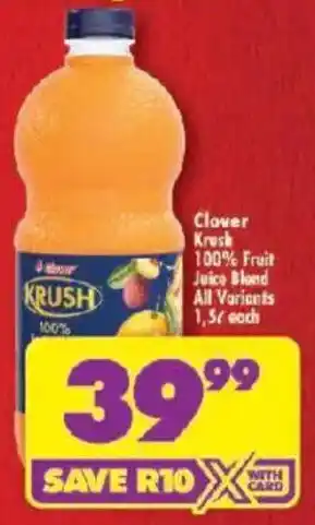 Shoprite Clover Krush 100% Fruit Juice Blend All Variants offer