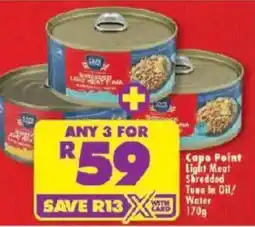 Shoprite Cape Point Light Meat Shredded Tuna In Oil/ Water offer