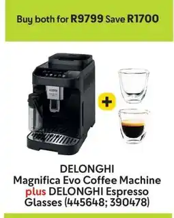 Makro DELONGHI Magnifica Evo Coffee Machine plus DELONGHI Espresso Glasses offer