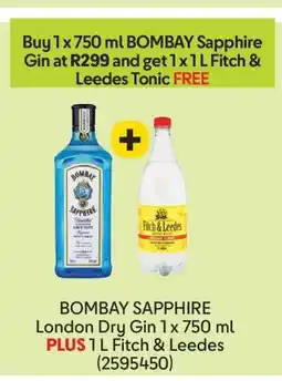 Makro BOMBAY SAPPHIRE London Dry Gin 1 x 750 ml PLUS 1 L Fitch & Leedes offer