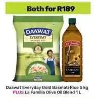 Game Daawat Everyday Gold Basmati Rice 5 kg PLUS La Familia Olive Oil Blend 1 L offer