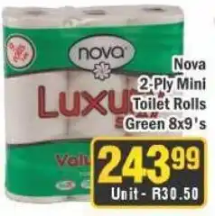 J&E Cash and Carry Nova 2-Ply Mini Toilet Rolls Green offer
