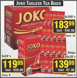 J&E Cash and Carry Joko tagless tea bags offer