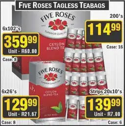 J&E Cash and Carry Five roses tagless teabags offer