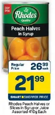 Pick n Pay Hypermarket Rhodes Peach Halves or Slices in Syrup or Juice Assorted offer