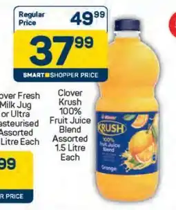 Pick n Pay Clover Krush 100% Fruit Juice Blend Assorted 1.5 LItre Each offer