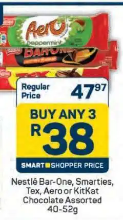 Pick n Pay Nestlé Bar-One, Smarties, Tex, Aero or KitKat Chocolate Assorted 40-52g offer