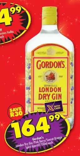Shoprite Gordon's London Dry Gin/Pink Berry/Sunset Orange Spirit Aperitif 750ml each offer