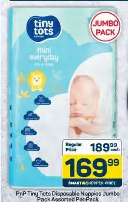 Pick n Pay PnP Tiny Tots Disposable Nappies Jumbo Pack Assorted Per Pack offer