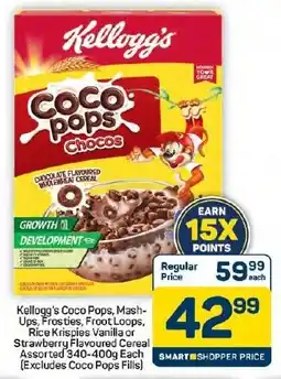 Pick n Pay Hypermarket Kellogg's Coco Pops, Mash- Ups, Frosties, Froot Loops, Rice Krispies Vanilla or Strawberry Flavoured Cereal Assorted offer