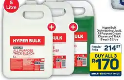 Pick n Pay Hypermarket Hyper Bulk Dishwashing Liquid, All Purpose Cream Cleaner and Thick Bleach offer