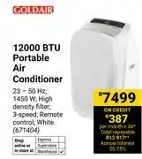 Builders Warehouse Goldair 12000 BTU Portable Air Conditioner 671404 offer