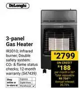 Builders Warehouse DeLonghi 3-Panle Gas Heater 547439 offer