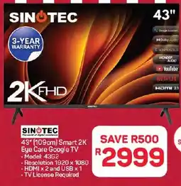Pick n Pay Hypermarket Sinotec 43" 109cm Smart 2K Eye Care Google TV offer