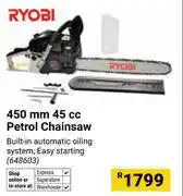 Builders Warehouse Ryobi 450mm 45cc Petrol Chainsaw 648603 offer
