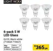 Builders Warehouse Lightworx 6 Pack 5W LED Glass 713668, 713667-Per Pack offer