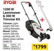 Builders Warehouse Ryobi 1200W Lawnmower & 300W Trimmer Kit 648613 offer