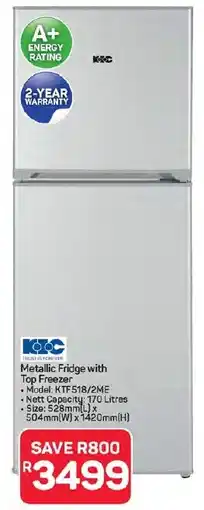 Pick n Pay Hypermarket KIC Metallic Fridge with Top Freezer offer