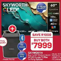Pick n Pay Hypermarket Skyworth 60" 152cm QLED 4K LED Google TV Plus Party Speaker offer