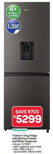 Pick n Pay Hypermarket Hisense Titanium Grey Fridge with Bottom Freezer and Water Dispenser offer