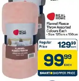 Pick n Pay Hypermarket Real Home Flannel Fleece Throw Assorted Colours offer