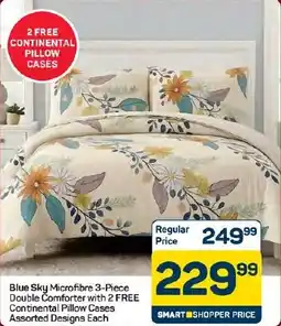 Pick n Pay Hypermarket Blue Sky Microfibre Double Comforter with free Continental Pillow Cases Assorted Designs offer