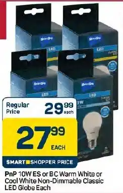 Pick n Pay Hypermarket PnP 10W ES or BC Warm White or Cool White Non-Dimmable Classic LED Globe offer