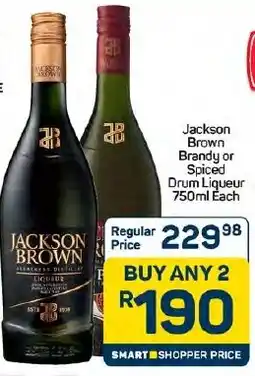 Pick n Pay Hypermarket Jackson Brown Brandy or Spiced Drum Liqueur offer