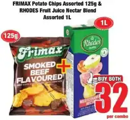 Boxer Frimax Potato Chips Assorted & Rhodes Fruit Juice Nectar Blend Assorted offer
