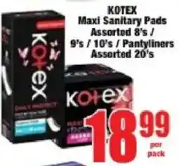 Boxer Kotex Maxi Sanitary Pads Assorted/ Pantyliners Assorted offer