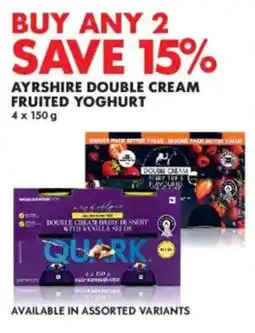 Woolworths Ayrshire double cream fruited yoghurt offer