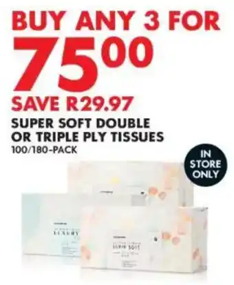 Woolworths Super soft double or triple ply tissues offer