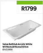 Leroy Merlin Value Bath Tub Acrylic White W170cm x D70cm x H37cm 81453908 offer
