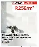 Leroy Merlin Artens Wall Tile Ceramic Forte Moha Square White 300 x 600mm (1.52 Sqm/Box) 81494281-Per Sqm offer