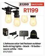 Leroy Merlin Litehouse Solar LED Festoon Outdoor Bulb String Lights Black 10 Bulbs Warm White 10m 81474901 offer