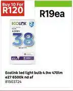 Leroy Merlin Ecolink LED Light Bulb 4.9W 470lm E27 6500K ND AF 81503724-Each offer