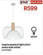Leroy Merlin Inspire Pendant Light E27 x 1 Metal Matt White 81481993 offer