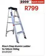 Leroy Merlin Rise 4 Step Aluminium Ladder SS 120cm 150Kg 81491097 offer