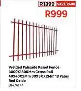 Leroy Merlin Welded Palisade Panel Fence 3000x1800mm Cross Rail 40x40x2mm 30x30x2mm 18 Pales Red Oxide 81474177 offer