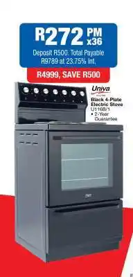 OK Furniture Univa Black 4-Plate Electric Stove U116B/1 offer
