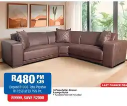OK Furniture 3-Piece Milan Corner Lounge Suite offer