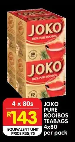Shoprite JOKO PURE ROOIBOS TEABAGS 4x80 per pack offer