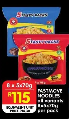 Shoprite FASTMOVE NOODLES all variants 8x5x70g per pack offer